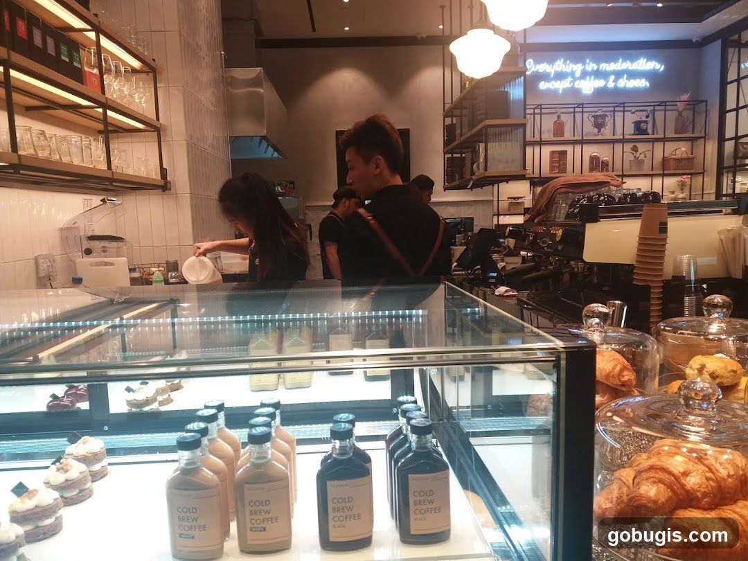 Cafe Interior with Pastries and Coffee