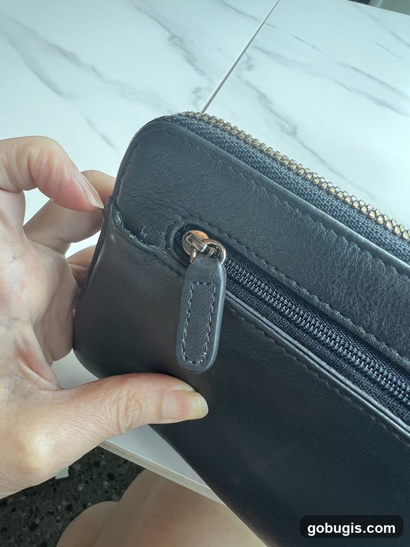 Close-up of a dark gray wallet
