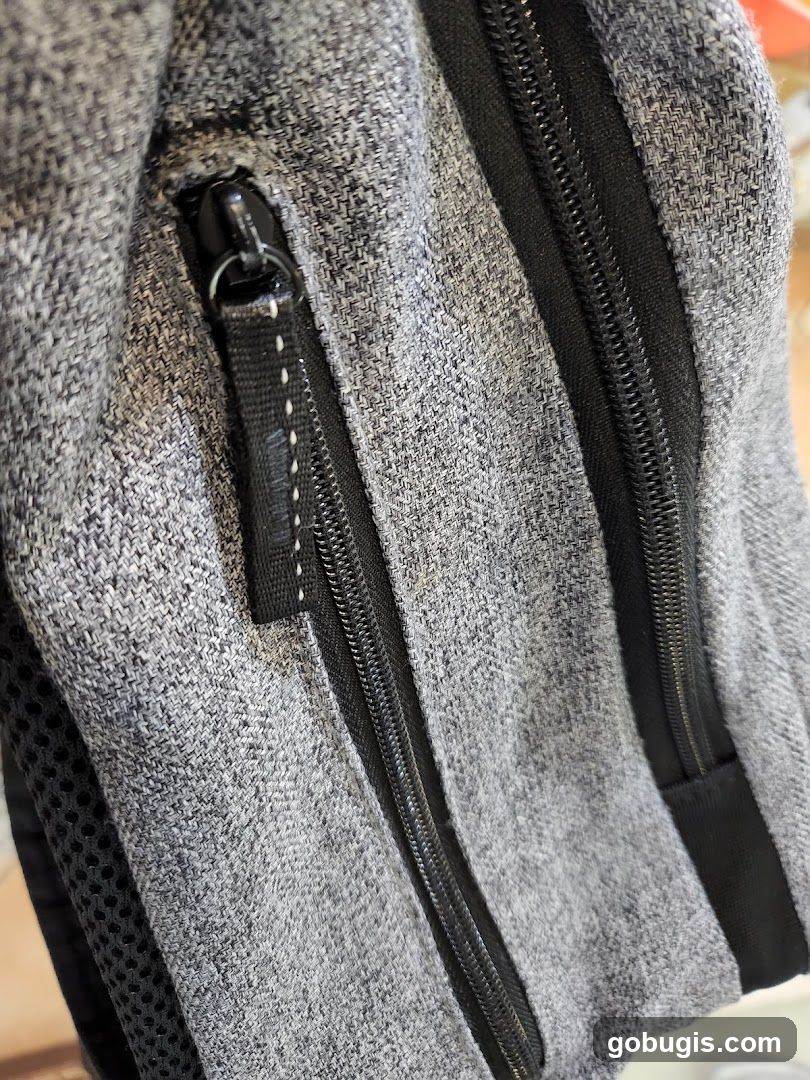 Zipper Detail on Gray Fabric