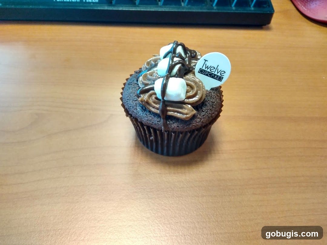 Chocolate cupcake with marshmallows and chocolate drizzle