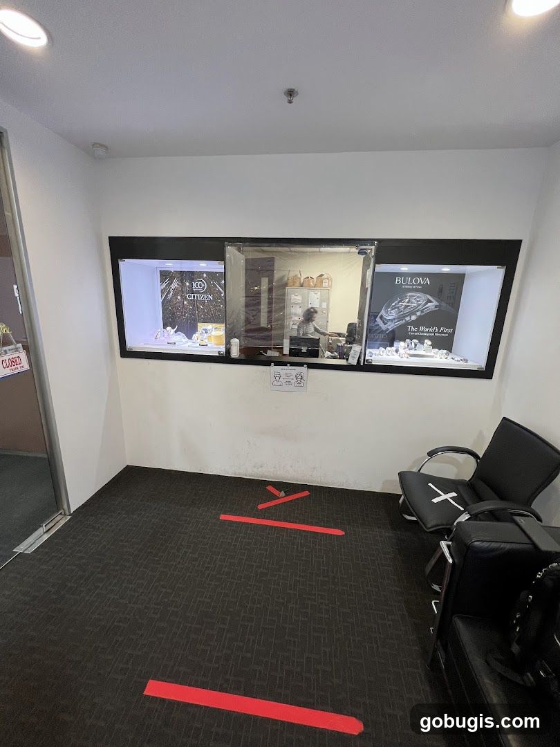 Watch store interior with social distancing markers