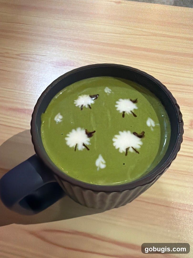 Matcha latte with sheep art