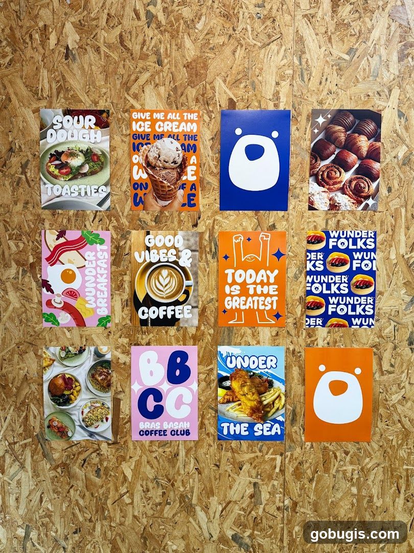 Assortment of Posters on a Wooden Wall