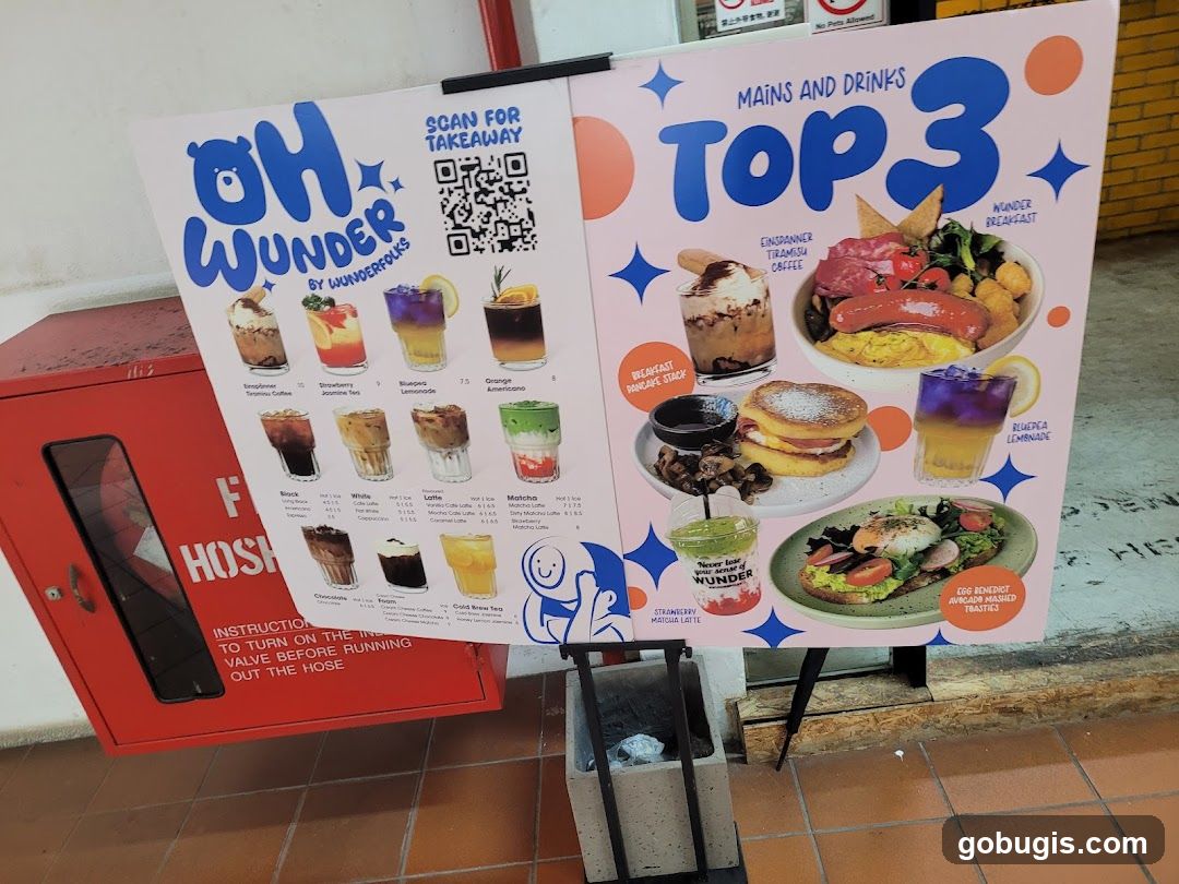 Menu board with food and drink items