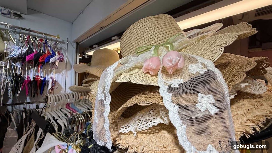 Straw Hats and Apparel Display