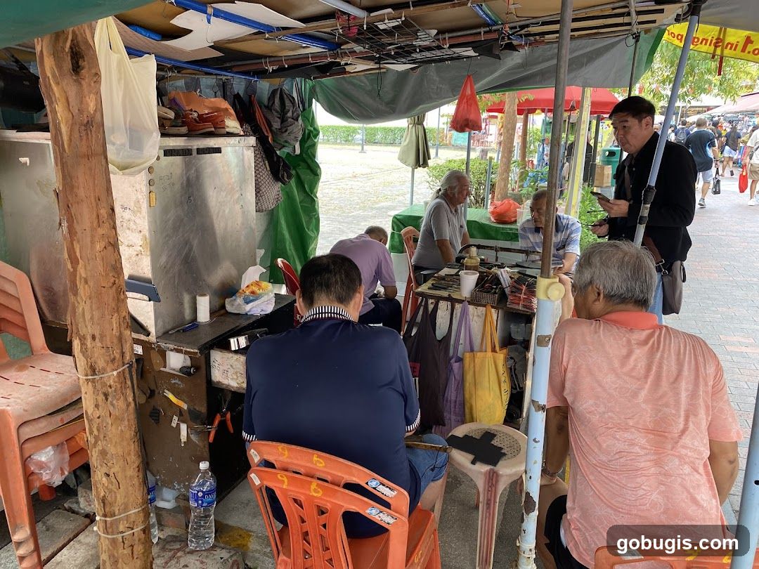 Outdoor stall with customers