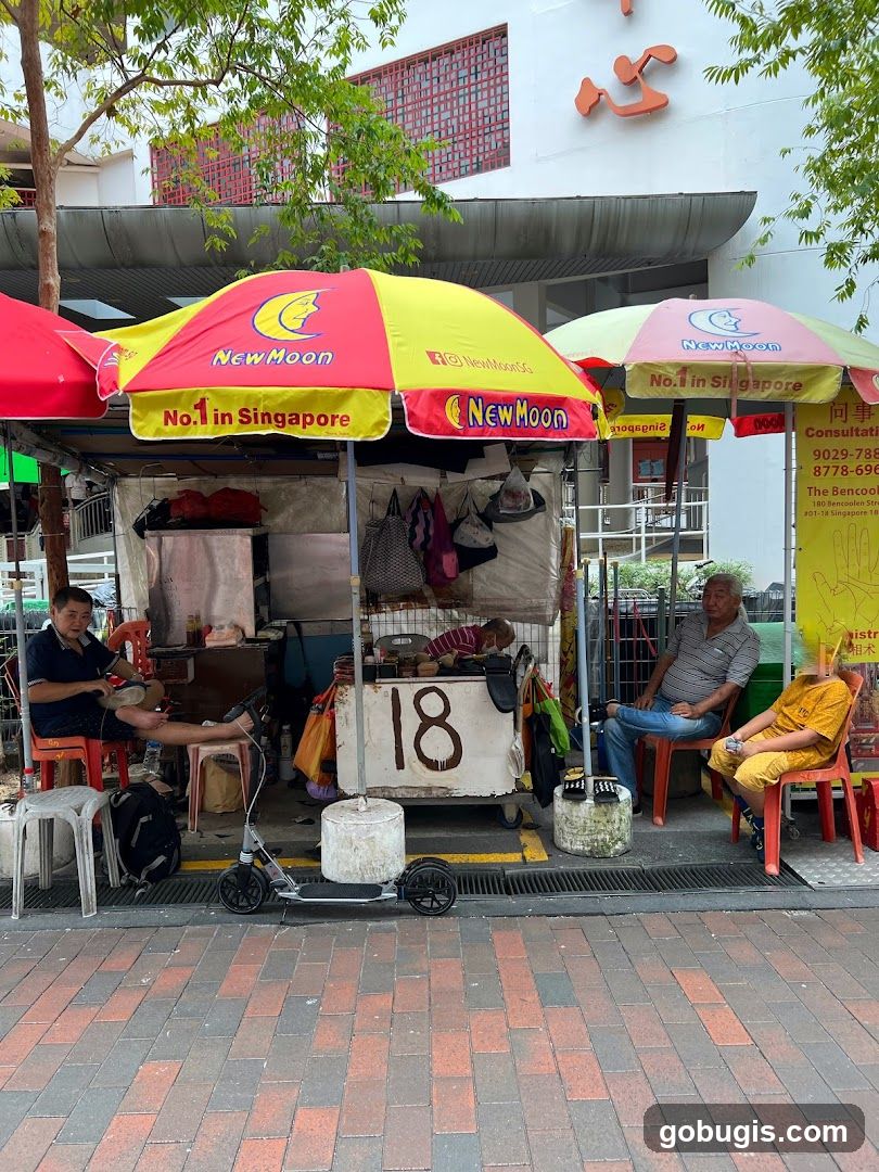 Street food stall with umbrellas