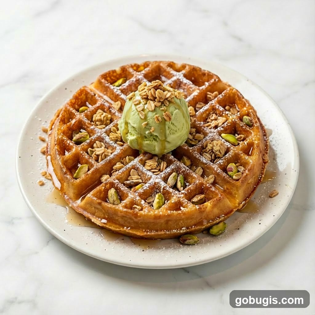 Waffle with Ice Cream and Pistachios