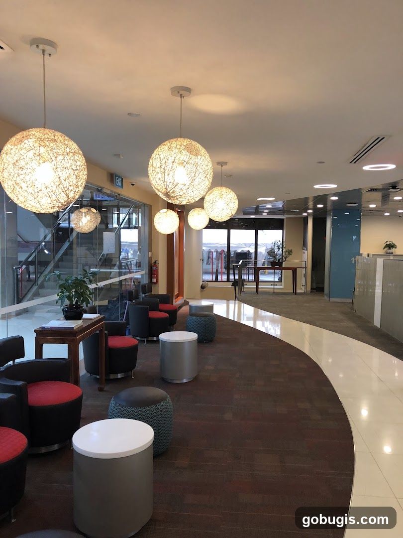 Modern Waiting Area with Spherical Chandeliers