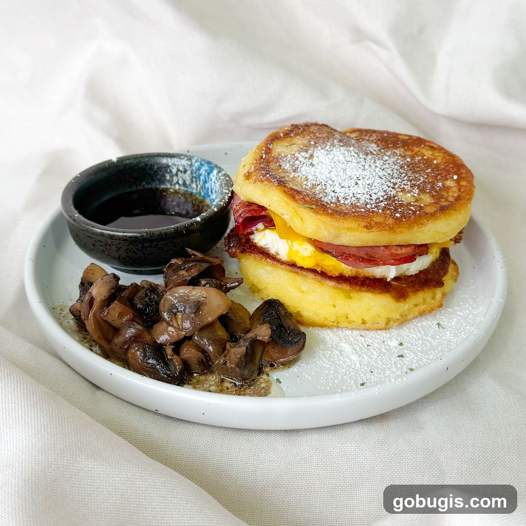 Breakfast Sandwich with Mushrooms and Syrup