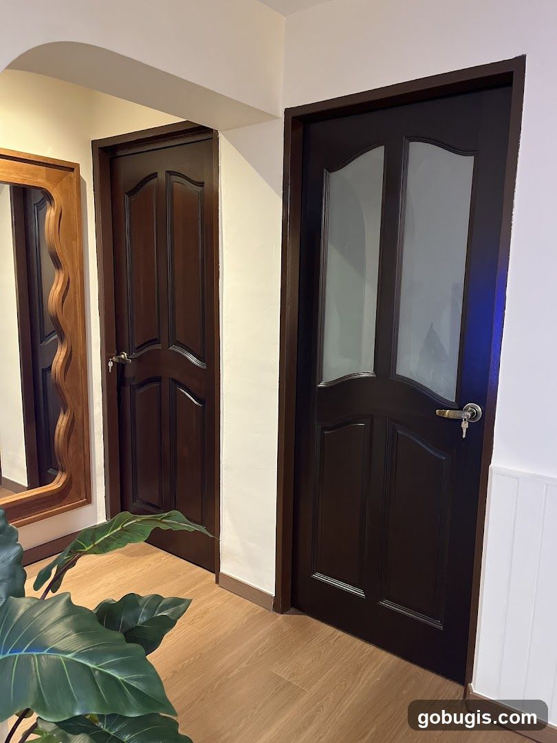 Interior hallway with doors and mirror