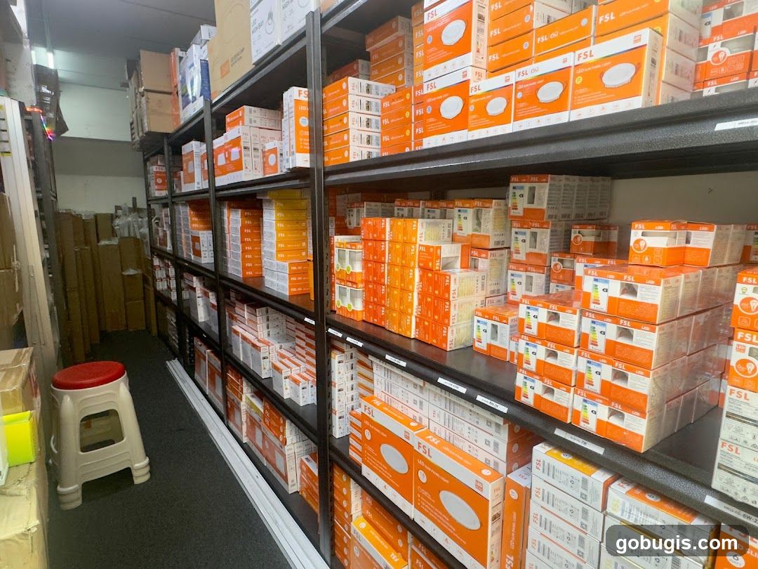 Warehouse Shelving with Product Boxes
