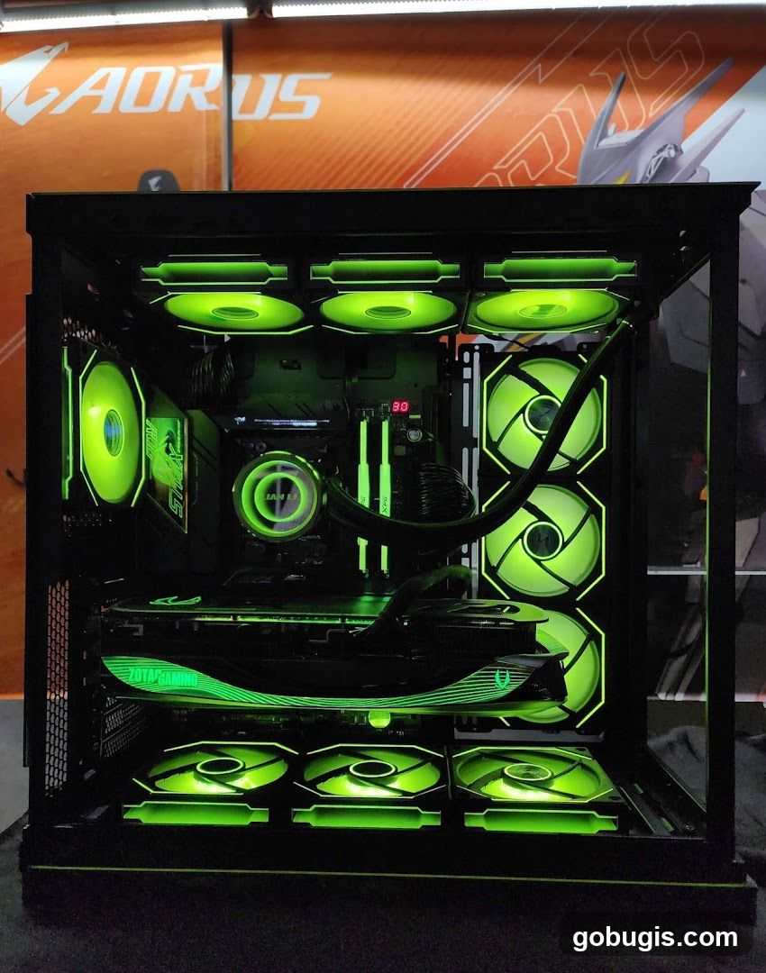Custom Gaming PC with Green Lighting