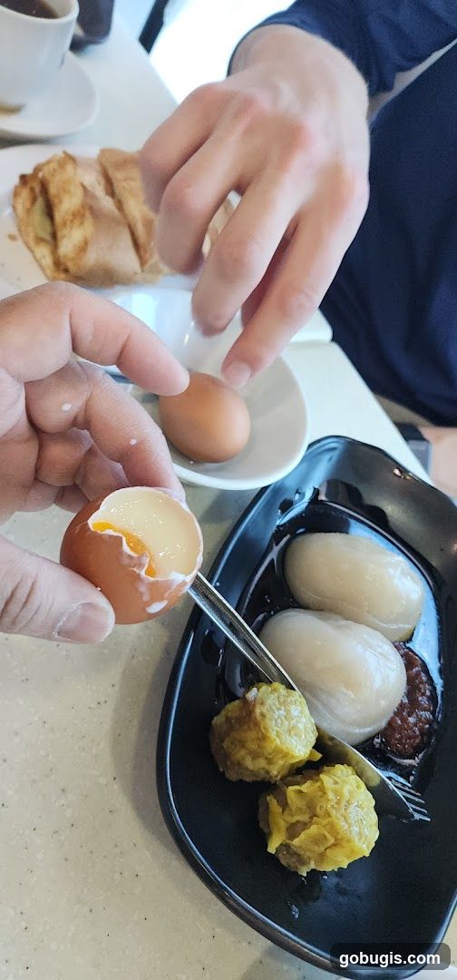 Soft-boiled eggs and dim sum