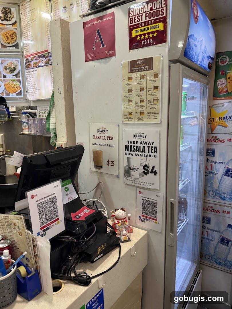 Counter with payment terminals and promotional materials