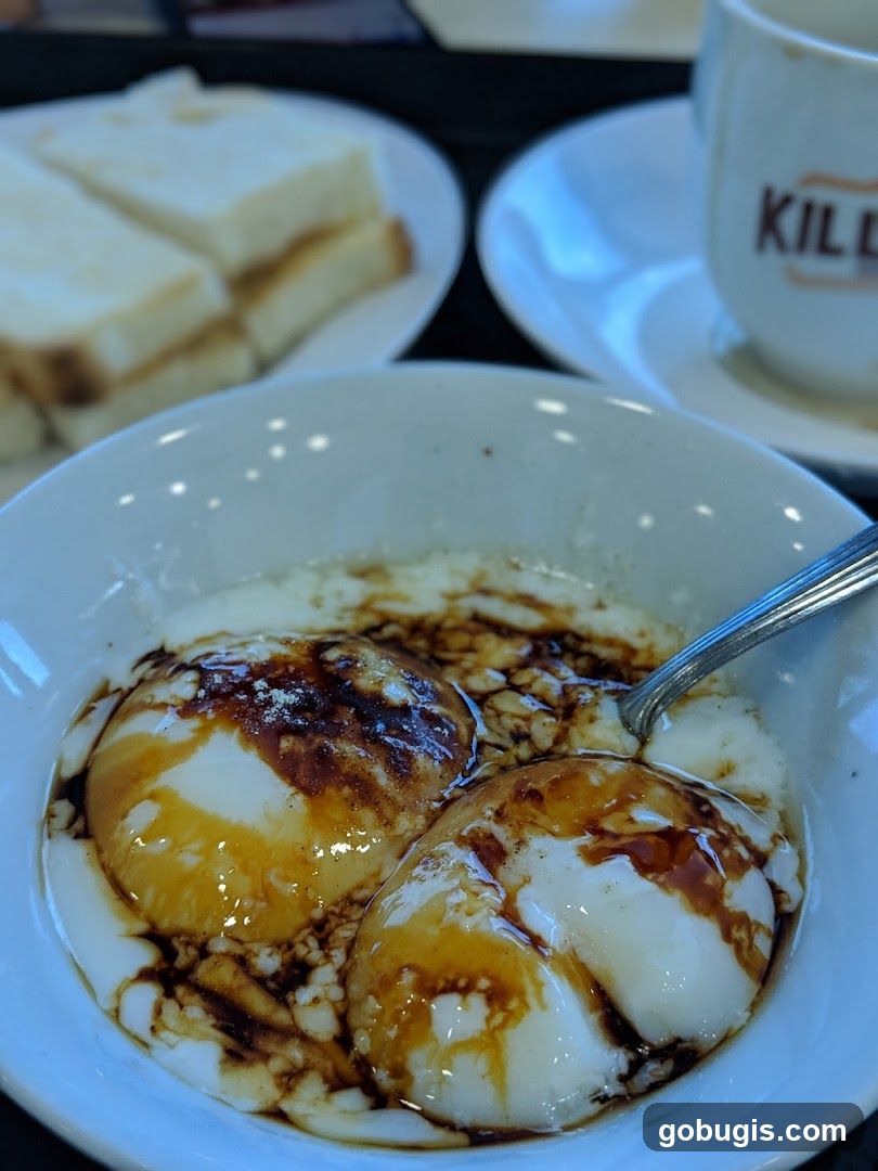 Soft-boiled eggs with toast and coffee