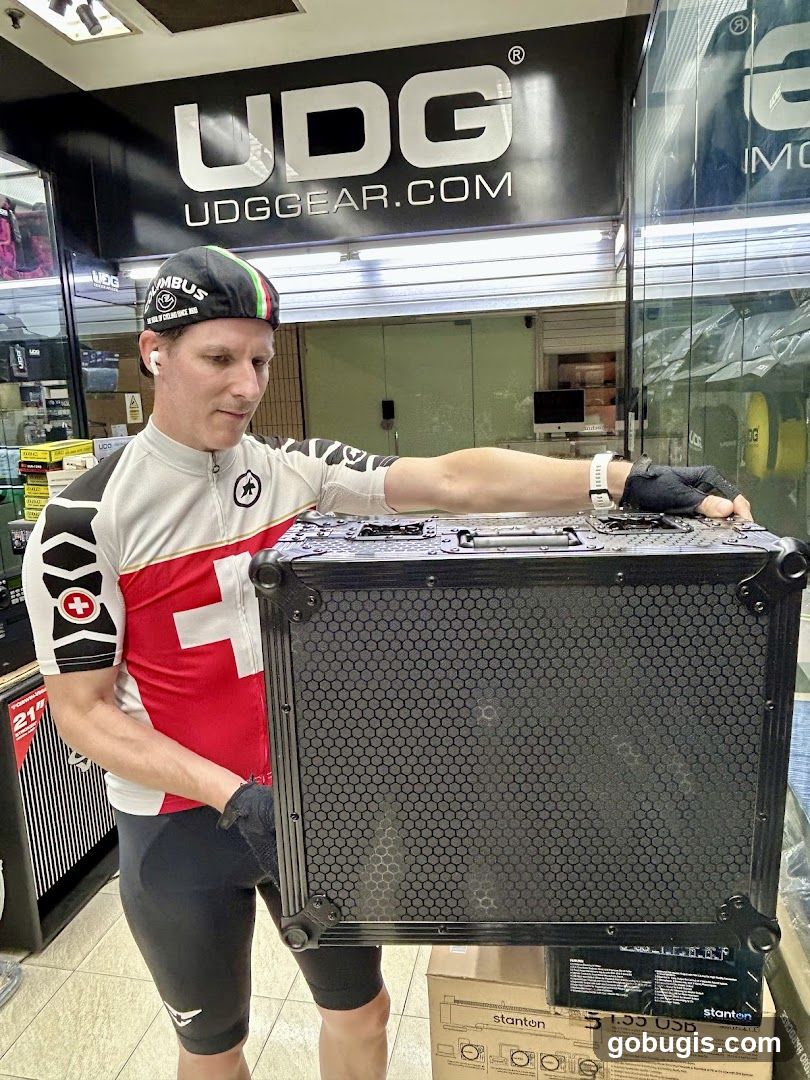 Man holding a case in a store
