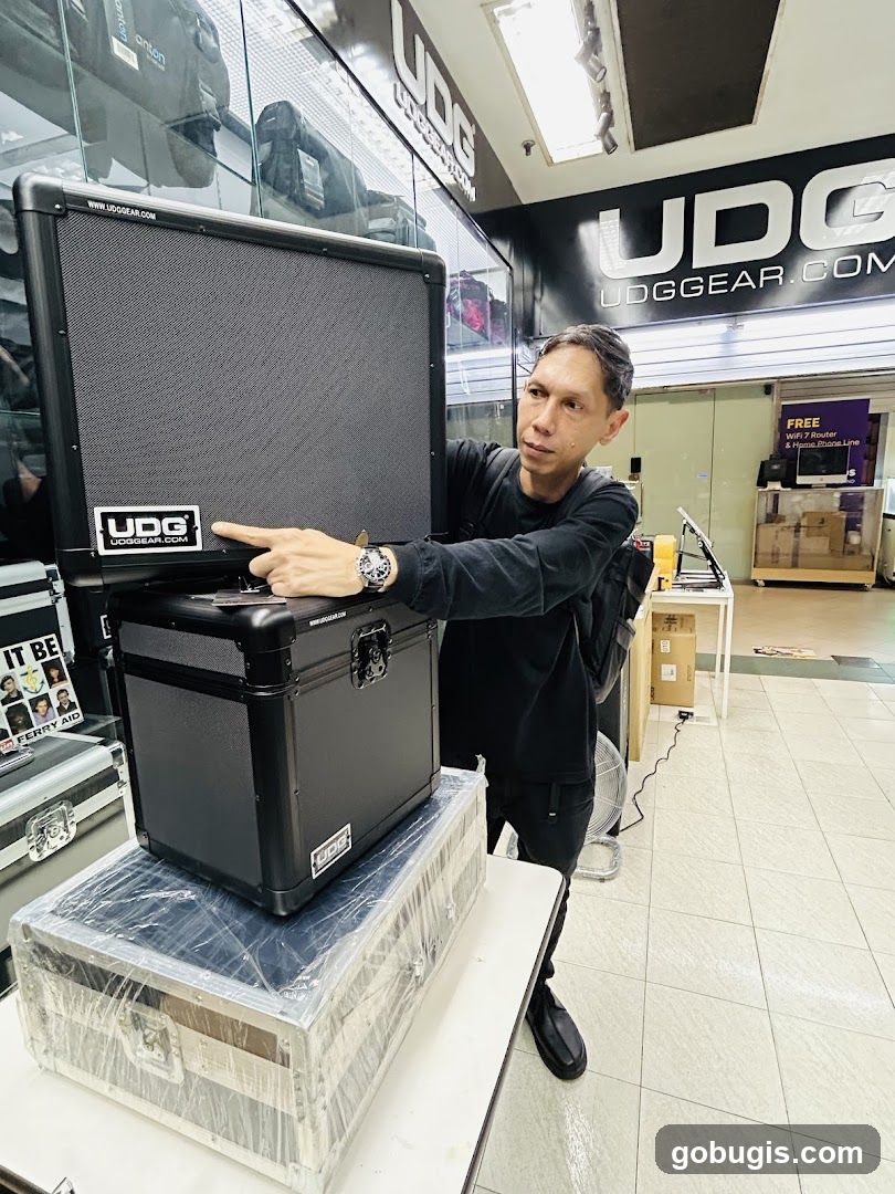 Man pointing at UDG gear