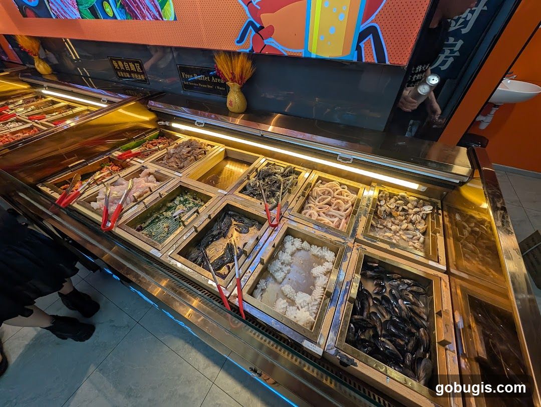 Buffet Display with Seafood and Meats