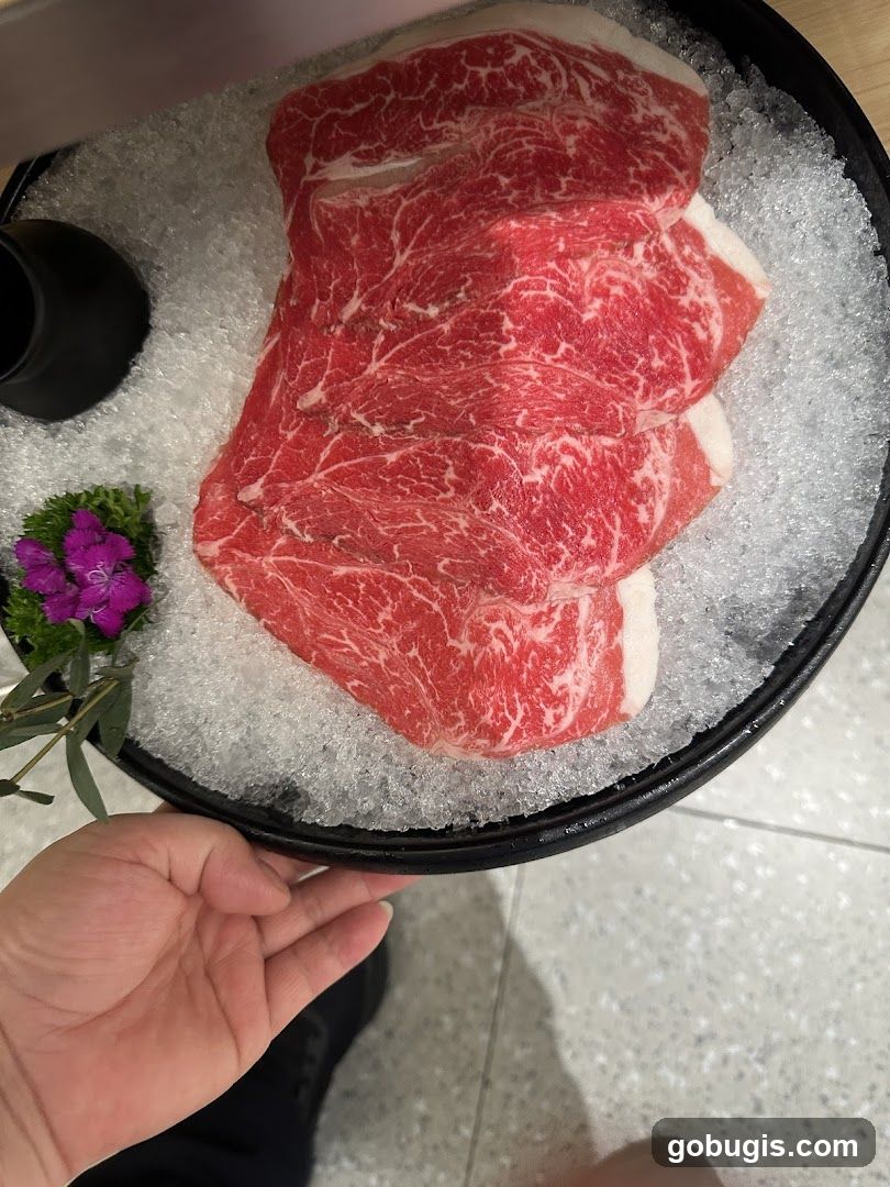 Thinly Sliced Raw Beef on Ice