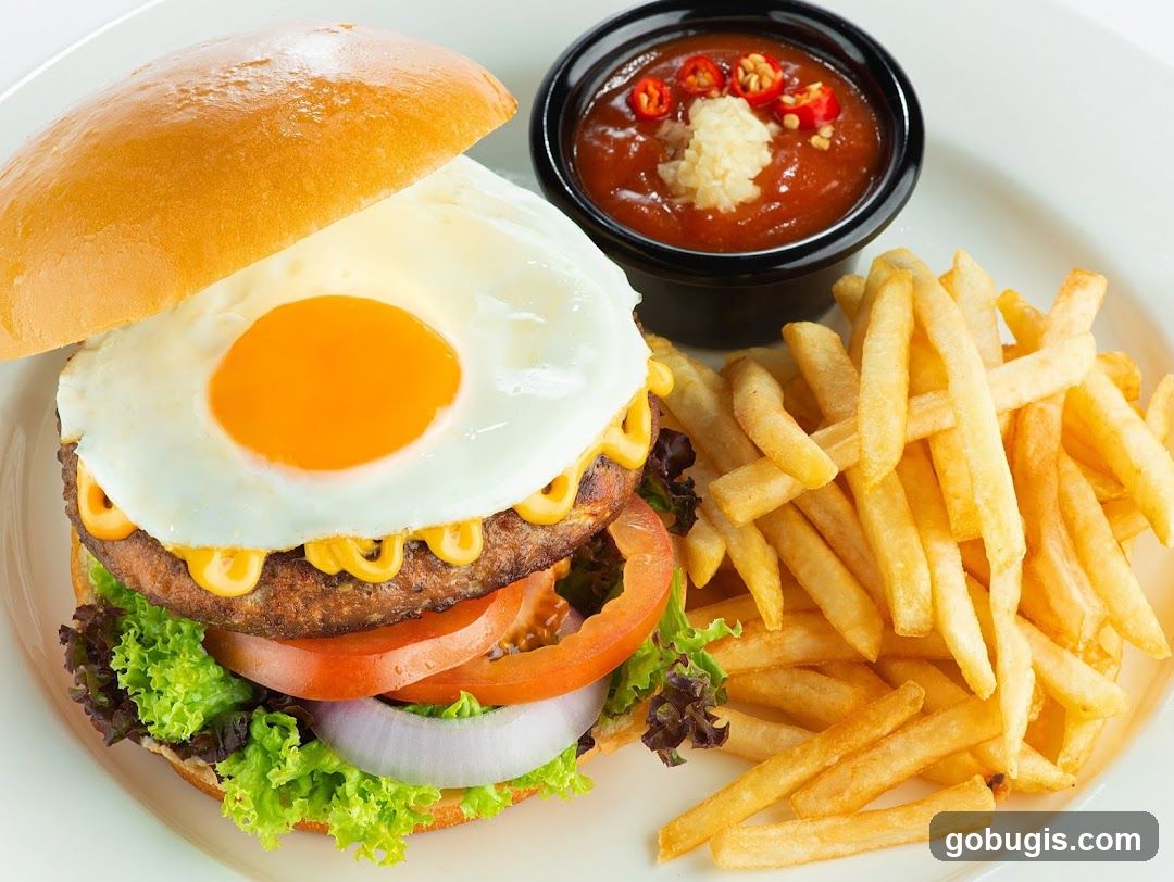 Burger with Fried Egg and Fries