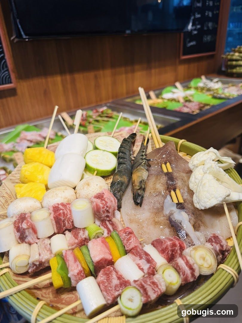 Skewers of Meat and Seafood