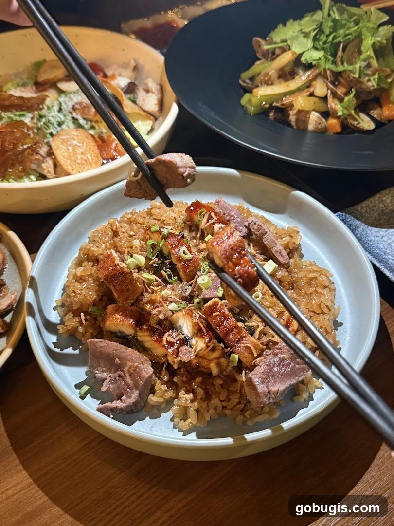 Rice dish with meat and eel