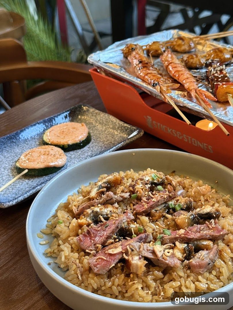 Grilled Skewers and Rice Dish