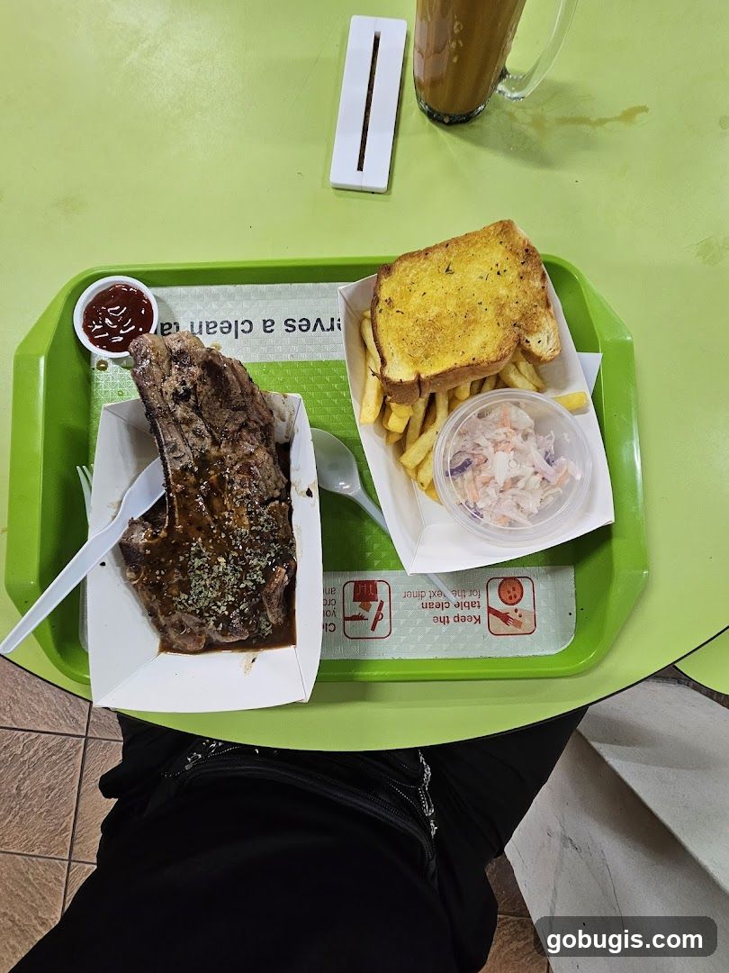 Steak Dinner with Fries and Garlic Bread