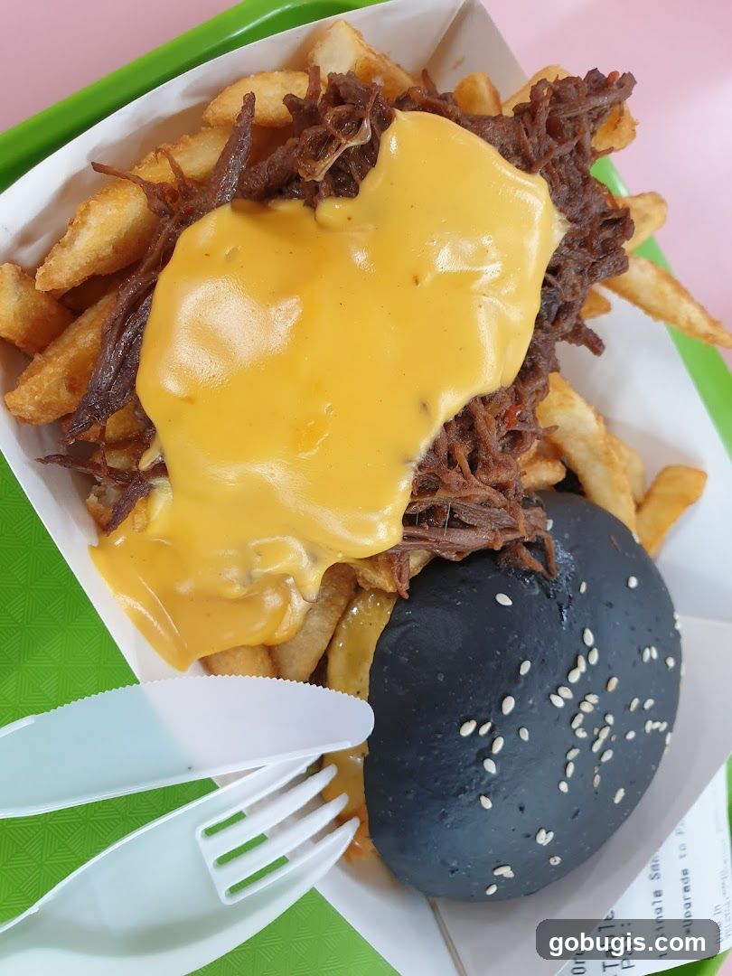 Pulled Beef Cheese Fries with Black Burger Bun
