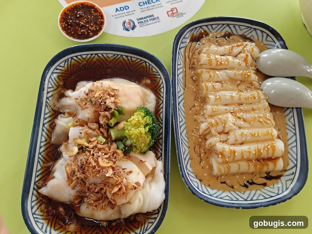 Chee Cheong Fun with Sauce and Broccoli