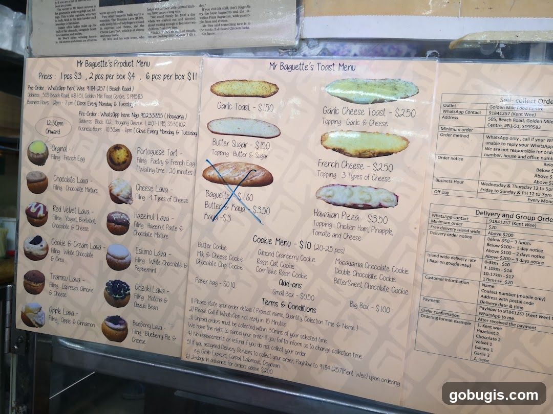 Mr Baguette's Product Menu & Toast Menu