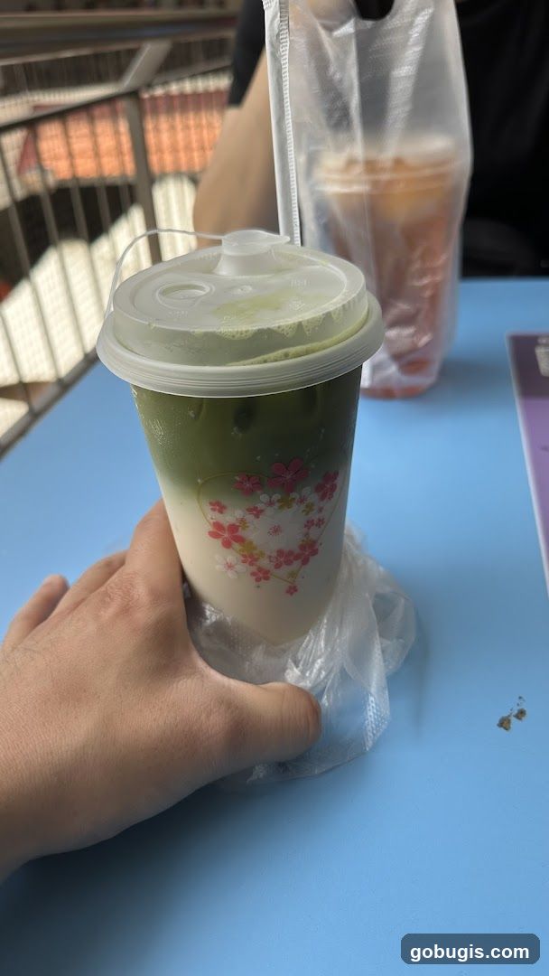 Matcha Latte with Flowers