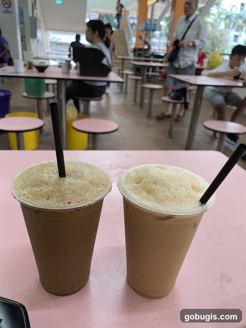 Two Iced Drinks at a Food Court