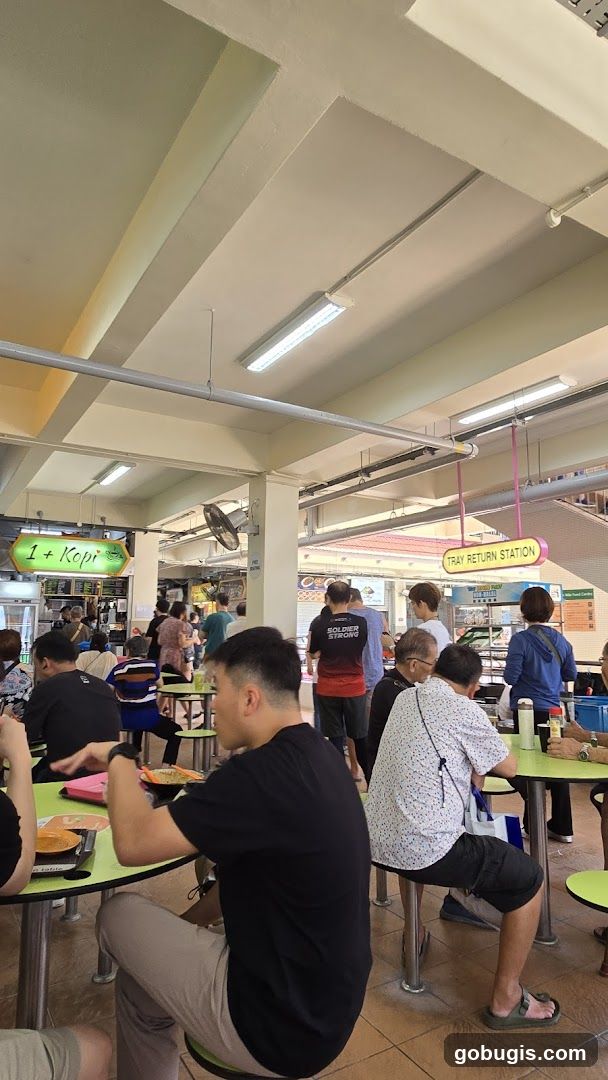 Food court interior with diners