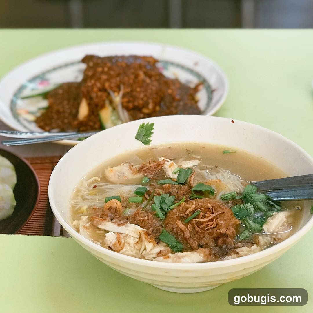 Chicken noodle soup with a side dish