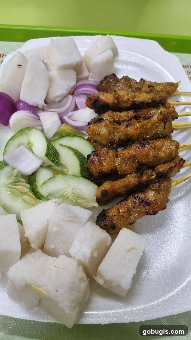 Chicken Satay with Rice Cakes and Cucumber