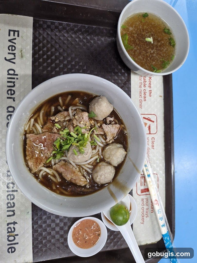 Beef noodle soup with meatballs