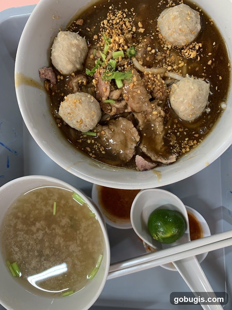 Beef noodle soup with meatballs