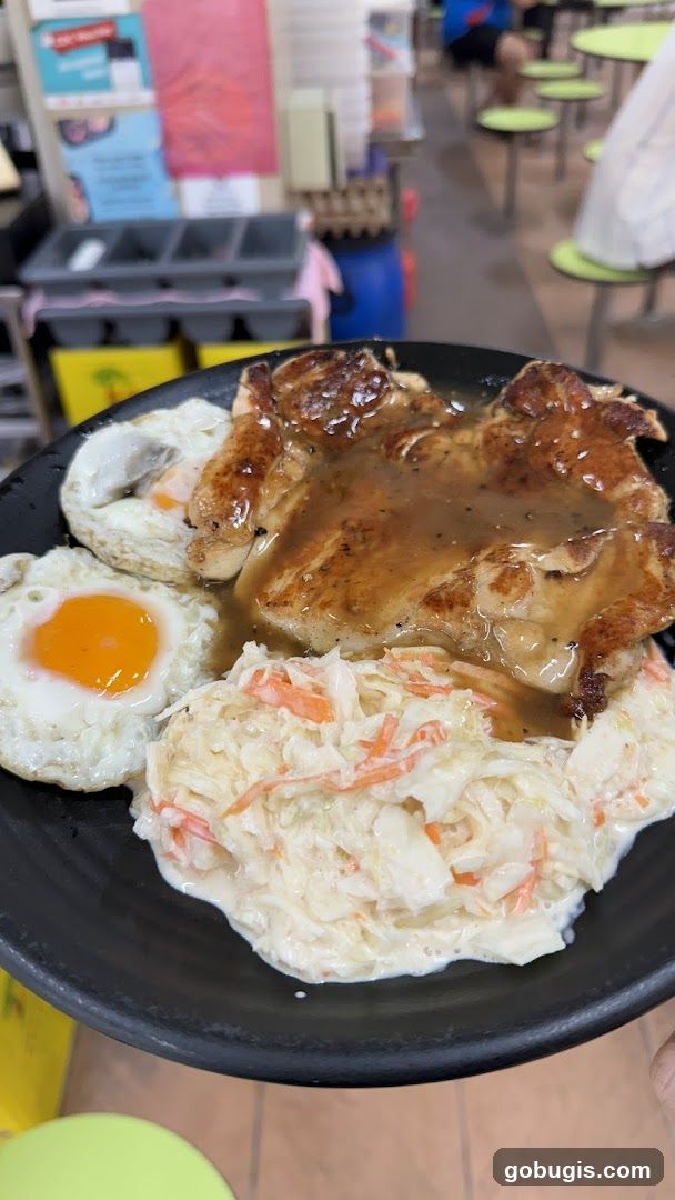 Chicken Chop with Eggs and Coleslaw