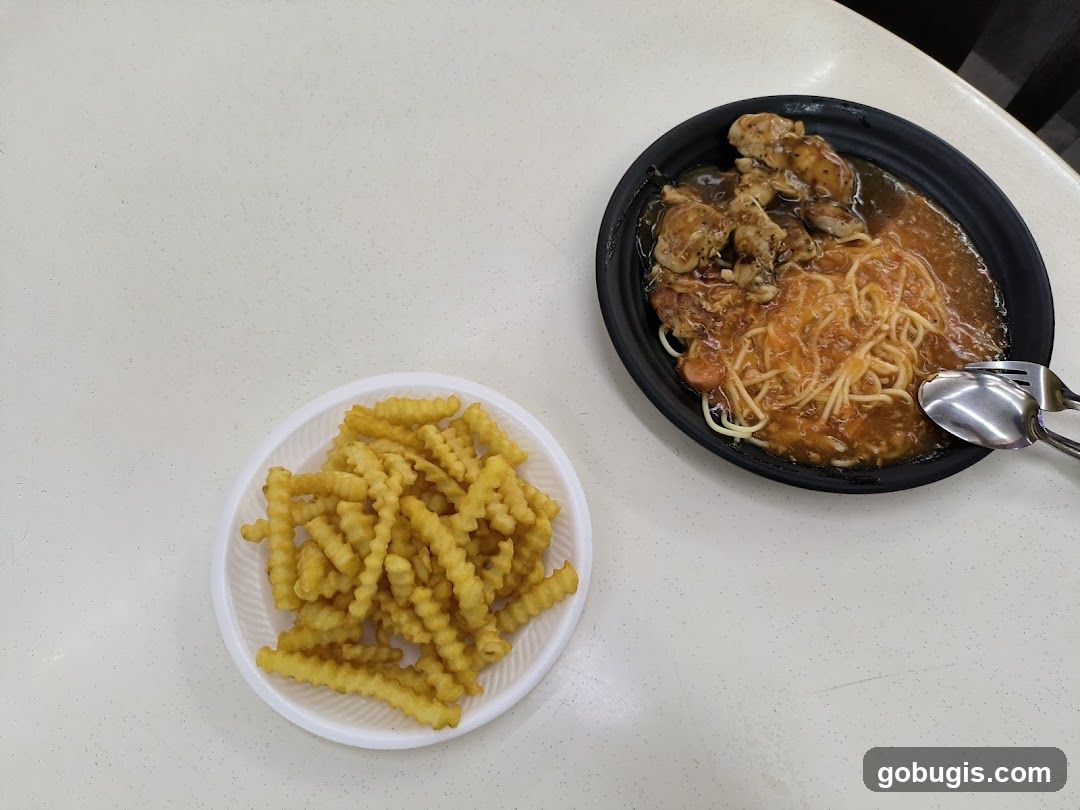 Chicken Spaghetti and Fries