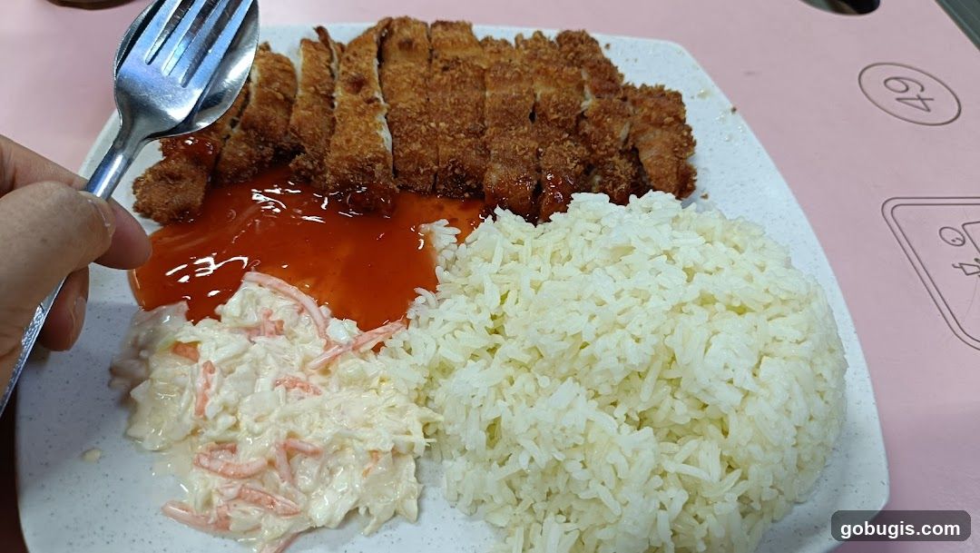 Fried Chicken with Rice and Coleslaw