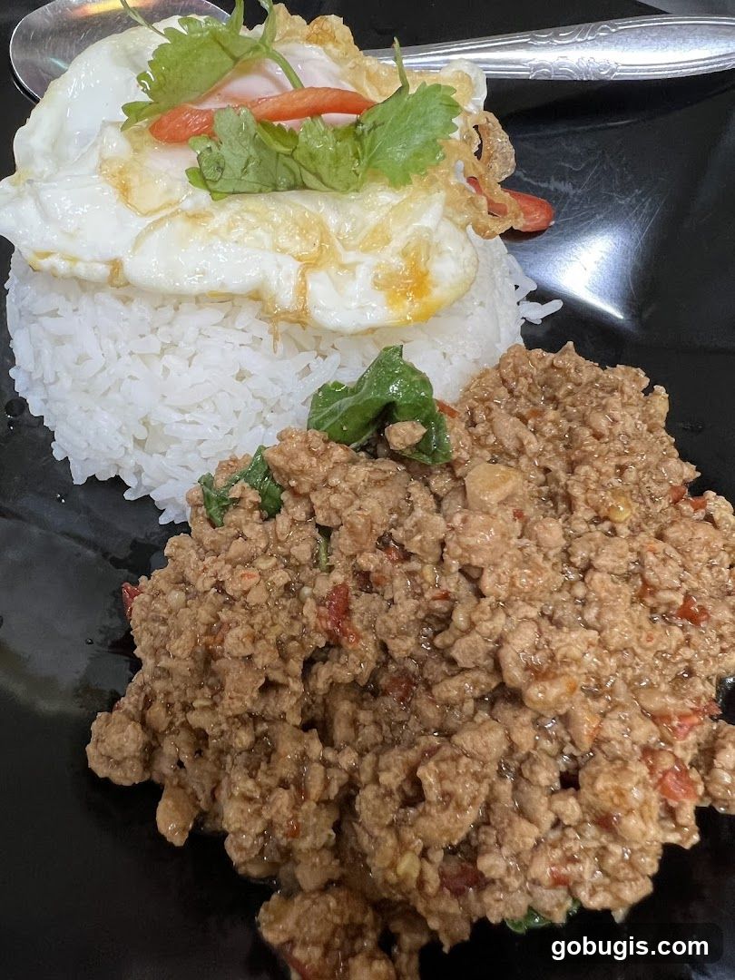Minced Pork with Basil and Fried Egg over Rice