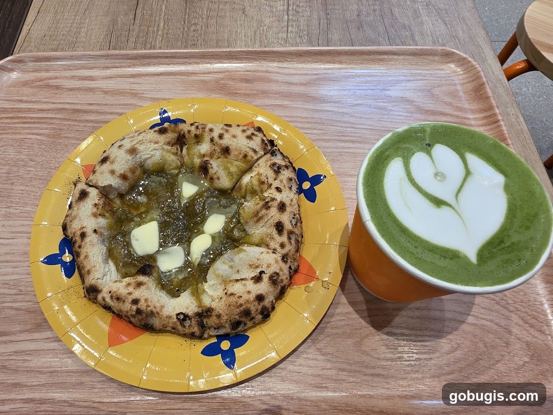 Flatbread and Matcha Latte