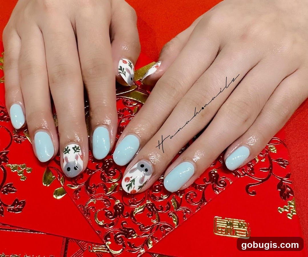 Nail Art with Bunny Design
