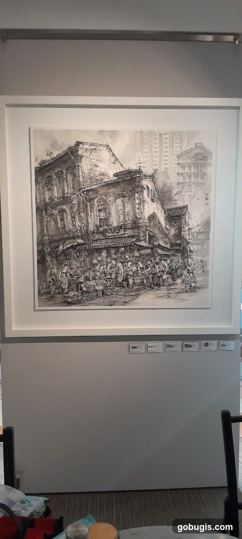 Artwork of a busy street scene