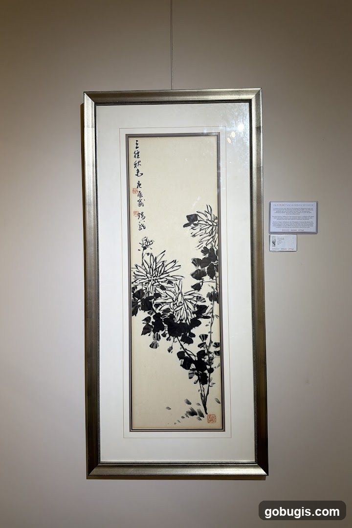 Framed Ink Painting of Flowers