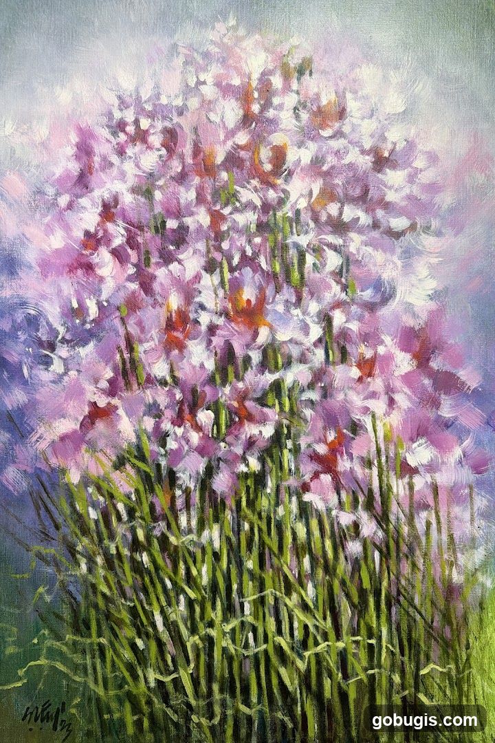 Oil Painting of Purple Flowers