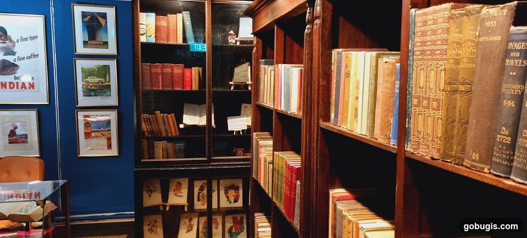 Bookshelf with vintage advertisements