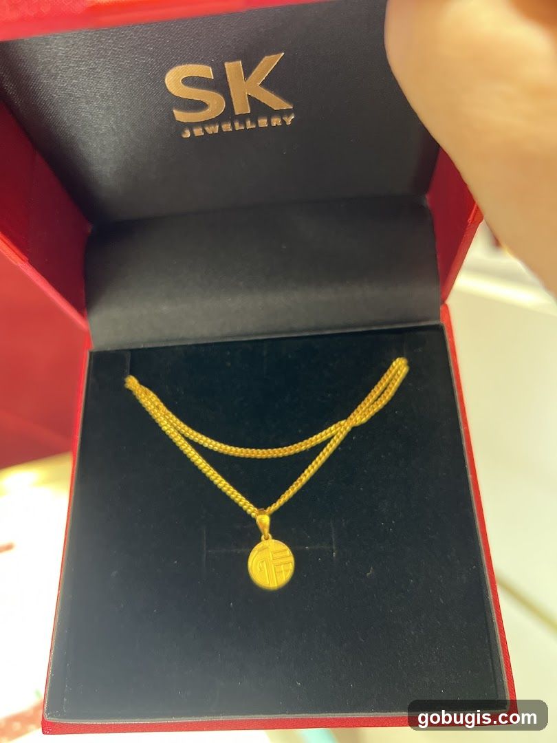 Gold necklace in a jewelry box